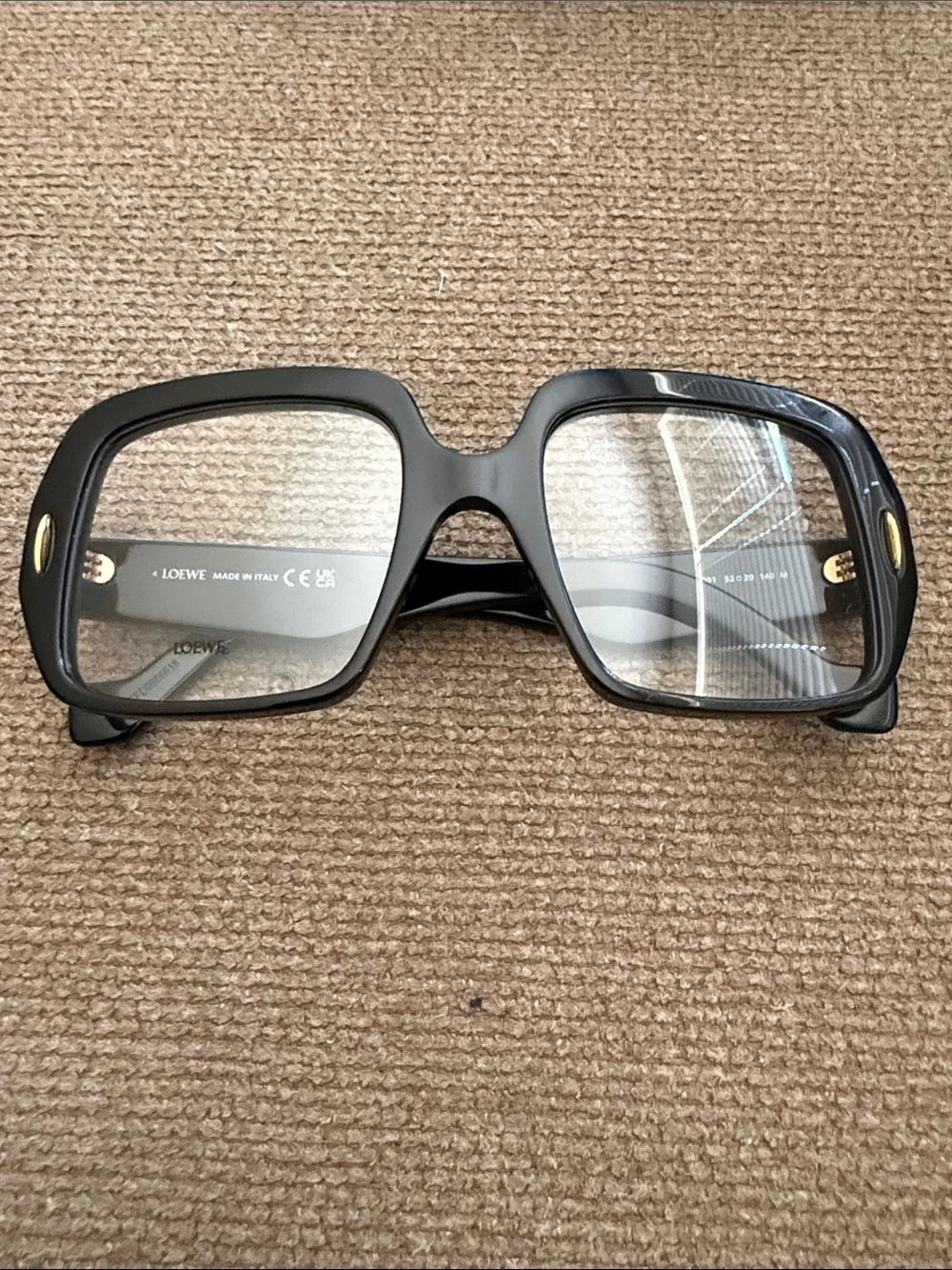 Loewe Black Oversized Square Women's Glasses with Gold Accents
